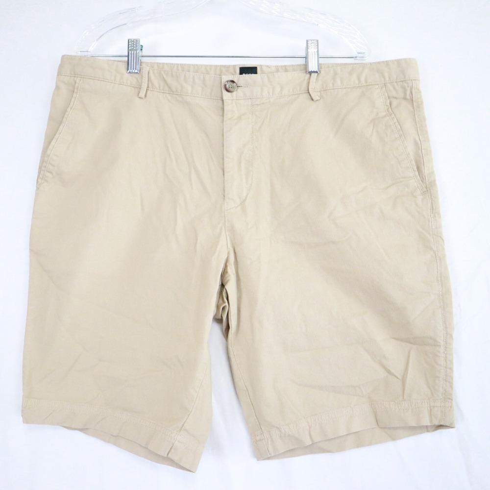 Hugo Boss Shorts Mens 40 Stretch Chino Resort Golf Casual Flex Flat Front Beige